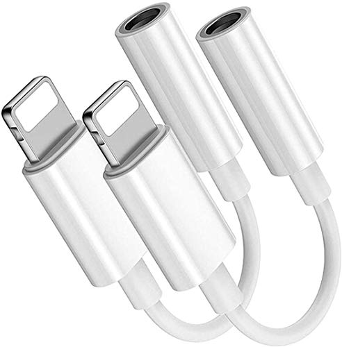 【2 Pack】 Adaptador de Auriculares para iPhone X Jack de 3,5 mm Conector de Auriculares para iPhone 11/11 Pro/XS MAX/X/XR/8/8 Plus Convertidor para AUX Divisor de Audio Compatible con Todos iOS- Blanco