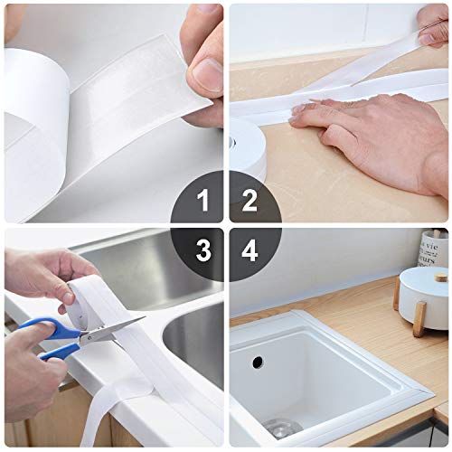 2 Rollos Cinta Baño Selladora, PVC Impermeable a Prueba de Moho Cinta de Sellado, Autoadhesivas Cinta de Sellado para Coche,Bañera,Puerta,Ventana,Fregadero de Cocina (Blanco)