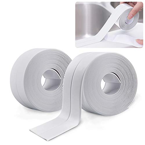 2 Rollos Cinta Baño Selladora, PVC Impermeable a Prueba de Moho Cinta de Sellado, Autoadhesivas Cinta de Sellado para Coche,Bañera,Puerta,Ventana,Fregadero de Cocina (Blanco)