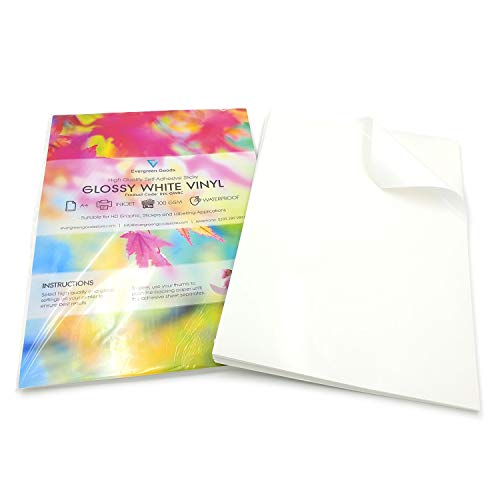 20 hojas de vinilo A4 impermeable de alta calidad (PVC), color blanco brillante autoadhesivo, hojas de calidad para impresión por inyección de tinta y láser.