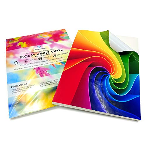 20 hojas de vinilo A4 impermeable de alta calidad (PVC), color blanco brillante autoadhesivo, hojas de calidad para impresión por inyección de tinta y láser.