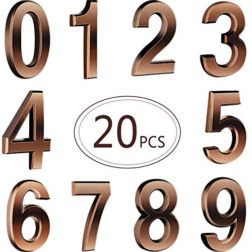 20 Piezas Números de Casa de Puerta Autoadhesivos de 2,5 Pulgadas Números de Buzones Números de Dirección para Señal de Buzón, 0 a 9 (Bronce)