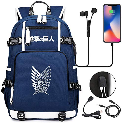 2020 Nuevo Ataque en Titán Mochila Mochila Bookbag Ordenador portátil del Bolso de Escuela con el Puerto de Carga USB (Color : 9W)