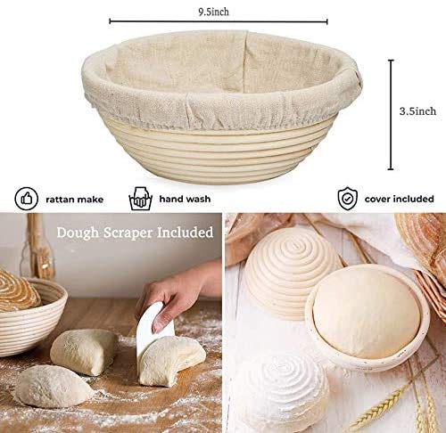 22 * 8 cm Ronda Pan de corrección de la Cesta, Banneton Demostrando la Cesta de ratán Natural de Masa fermentada Demostrando Cesta para Professional Bakers Fermentación de 2(con Ropa de Cama Liner)