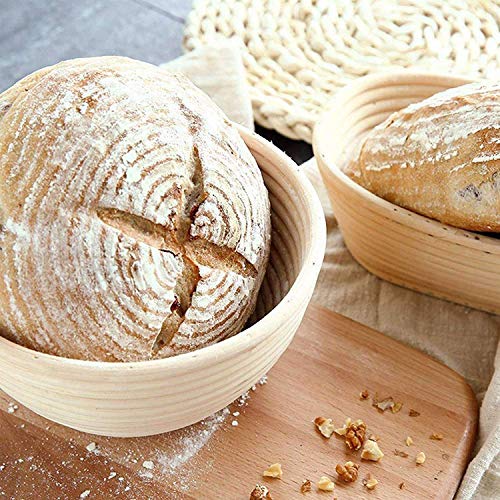 22 * 8 cm Ronda Pan de corrección de la Cesta, Banneton Demostrando la Cesta de ratán Natural de Masa fermentada Demostrando Cesta para Professional Bakers Fermentación de 2(con Ropa de Cama Liner)