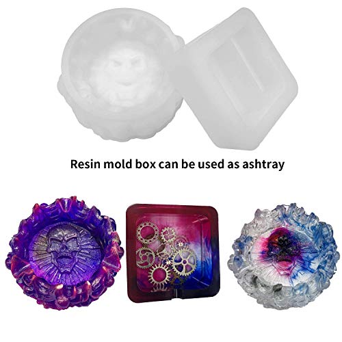 2PK moldes para cenicero de resina – molde de resina de silicona para hacer ceniceros cuadrados y redondos de gran tamaño de resina arte DIY