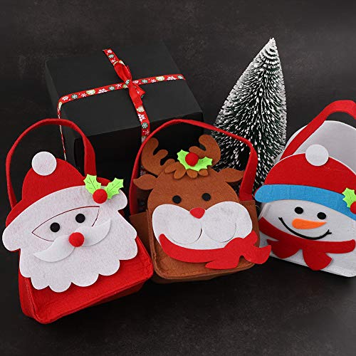 3 piezas de bolsa de dulces navideños bolsa de regalo de fieltro con asa Bolsa de regalo navideña Santa Claus muñeco de nieve reno bolsa de almacenamiento bolsa de almacenamiento