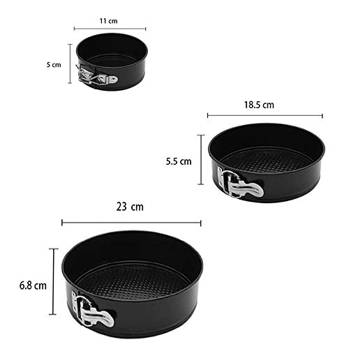 3 piezas / Molde de resorte / Molde para hornear / Juego de pastel de queso con fondo extraíble, 3 tamaños Contiene 11 cm / 18,5 cm / 23 cm