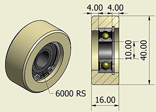 4 rueditas de poliamida de nailon de 40 mm de diámetro, 16 mm de ancho, 10 mm de rodamiento mecanizado de precisión en la UE (40-16-10).