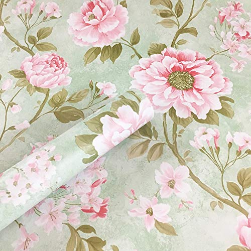 45 cm x 250 cm Vintage Verde Floral papel de contacto autoadhesivo vinilo estante cajón maletero para muebles manualidades decoración del hogar calcomanía