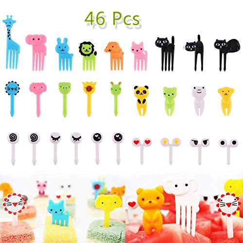 46 Piezas Postre de Fruta Palillo de Dientes Forks, Tenedor de Fruta de Niños de Historieta Linda Animales encantadores Selecciones de Frutas Tenedores para Niños Fiesta Bento Lunch Box