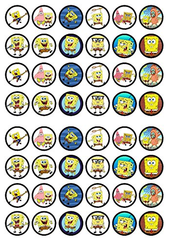 48 Bob Esponja comestible Premium de grosor edulcorados vainilla, oblea Rice Paper Cupcake Toppers/adornos