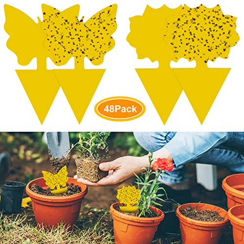 48 piezas de trampa de moscas enchufables placas amarillas planta de protección de adhesivo amarillo de los pulgones mosquito, moscas de hoja y alimañas, ideal para plantas en el balcón o en el jardín