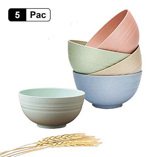 5 Piezas Cuenco Cereales, 24 oz irrompibles Bol Cereales Bowls Cocina Ensaladeras Vajilla Tazones de Consomé, Aptos para lavavajillas y microondas para niños, arroz, tazones para Sopa Tazones Colores