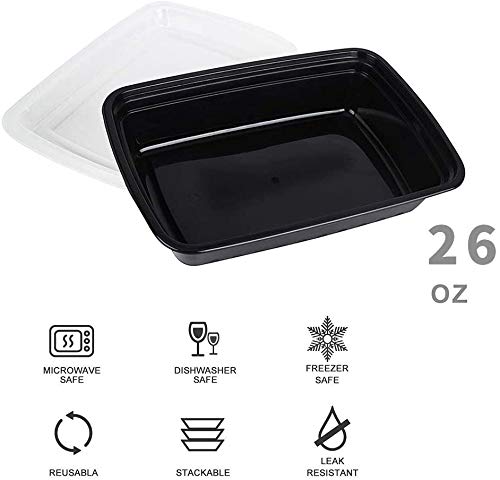 [50 piezas] 750ml Meal Prep Containers 1 Compartimiento Contenedor Alimentos Contenedor Comida Hecho de Plástico Sin BPA, Apilable, Apto para Microondas, Congelador y Lavavajillas - 750ML