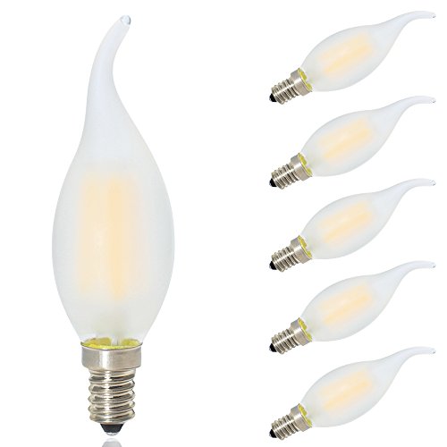 5X Bombillas E14 Regulables Edison Filamento Vela LED Blanco Cálido 2700K Bajo Consumo,Vidrio Mate,AC 220V