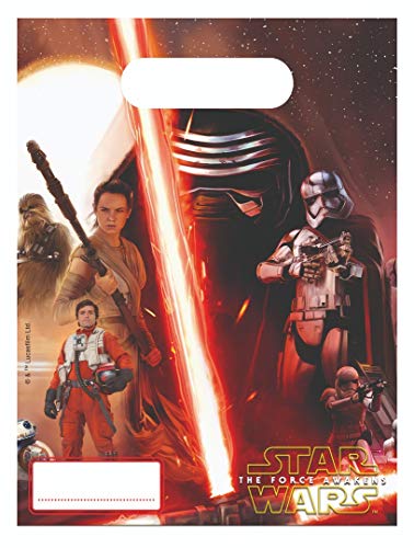 6 Bolsos de fiesta STAR WARS VII para Cumpleaños de los niños y fiesta temática Set Loot Treat Bolsas Bolsas de regalo Mitgebsel Infantil Cumpleaños Lema The Force Despierta Lucasfilm Darth Vader Yoda Guerra el Estrella Disney Episode Kylo Ren