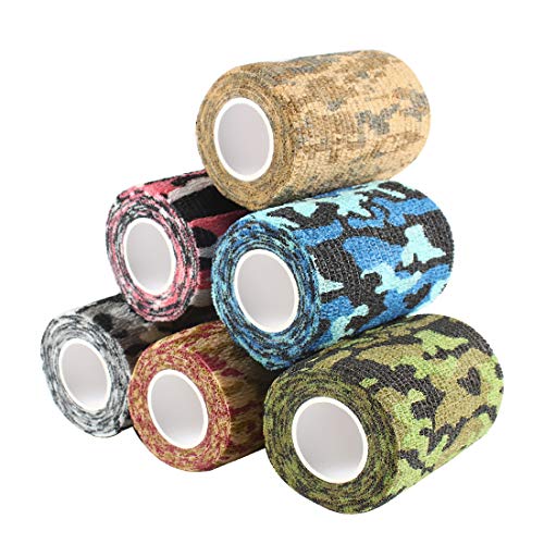 6 rollos adhesivos para vendaje de camuflaje de Andux Zone, elásticos y cohesivos, con huellas ZZTXBD-03, estampado y color aleatorios