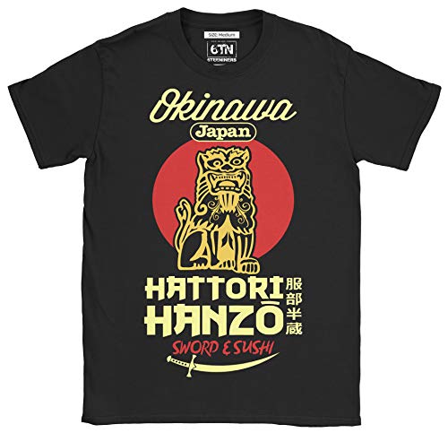 6TN Hombre Camiseta Hattori Hanzo con Espada y Sushi (L, Negro)