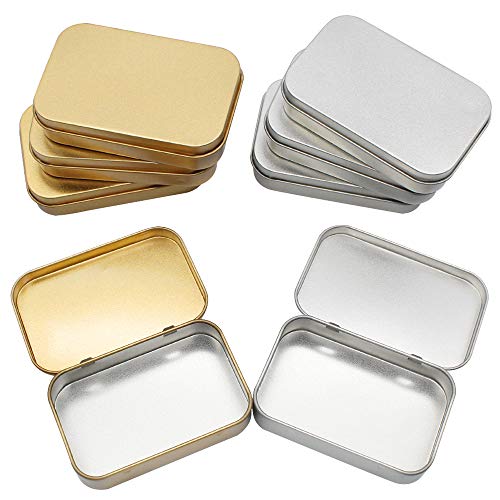 8 Piezas Latas Pequeñas Rectangulares de Metal con Latas de Bisagras, Mini Portátil Caja de Almacenaje Pequeña Caja de Lata Vacía para Abalorios, Monedas, Joyas, Dulces, 95 x 62 x 20 mm