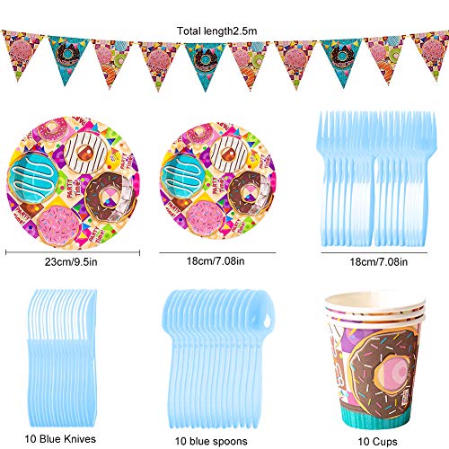 82pcs Candyland Party Supplies Juego de decoración Caramelo Donut Helado Party Vajilla Paquetes Incluye Flatwares, tazas, manteles, servilletas, globos, pancartas, horquillas para 10 niños