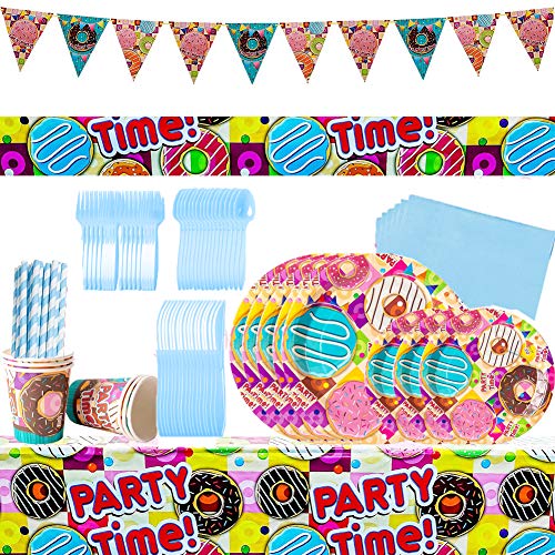 82pcs Candyland Party Supplies Juego de decoración Caramelo Donut Helado Party Vajilla Paquetes Incluye Flatwares, tazas, manteles, servilletas, globos, pancartas, horquillas para 10 niños