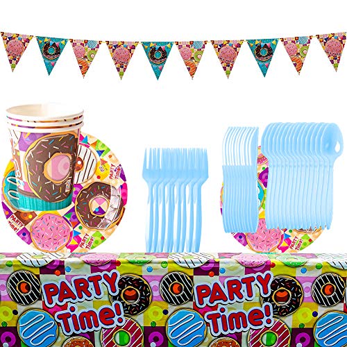 82pcs Candyland Party Supplies Juego de decoración Caramelo Donut Helado Party Vajilla Paquetes Incluye Flatwares, tazas, manteles, servilletas, globos, pancartas, horquillas para 10 niños