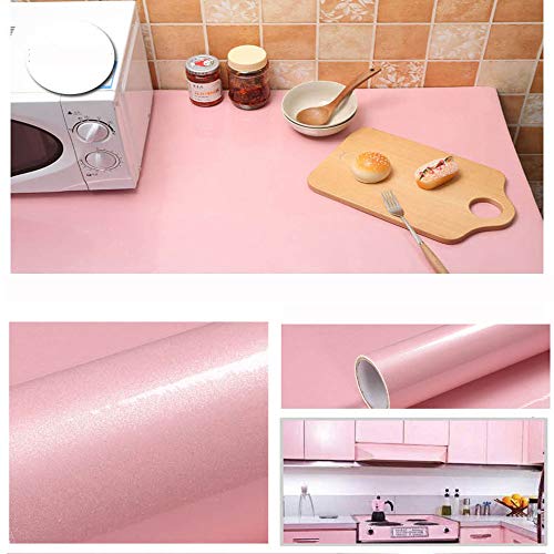 Abyssaly Papel de contacto brillante rosa Papel pintado de superficie brillante 40cm X 300cm Papel blanco de cáscara y palo Fácil de usar y limpiar para muebles Decoración del hogar