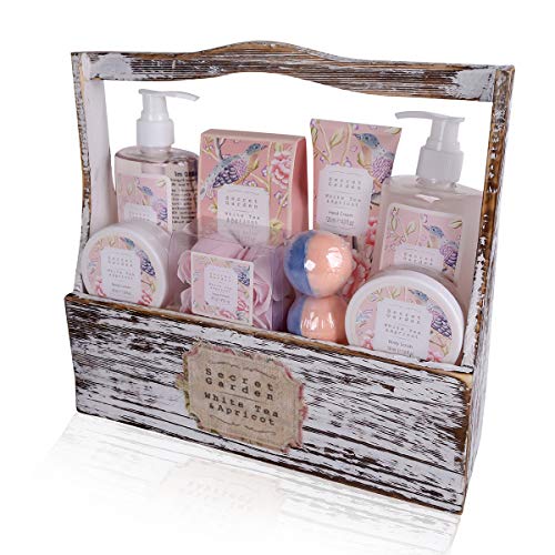 Accentra Secret Garden - Set de regalo de baño y ducha con té blanco y aroma de albaricoque (8 piezas)