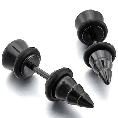 Acero inoxidable Pendientes - SODIAL(R) Acero Inoxidable Semental Pendientes Plastico Caucho Negro Tornillo Espiga Pinchos Enchufe Encanto Atractivo Elegante Hombre