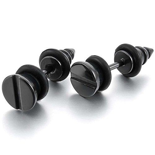 Acero inoxidable Pendientes - SODIAL(R) Acero Inoxidable Semental Pendientes Plastico Caucho Negro Tornillo Espiga Pinchos Enchufe Encanto Atractivo Elegante Hombre