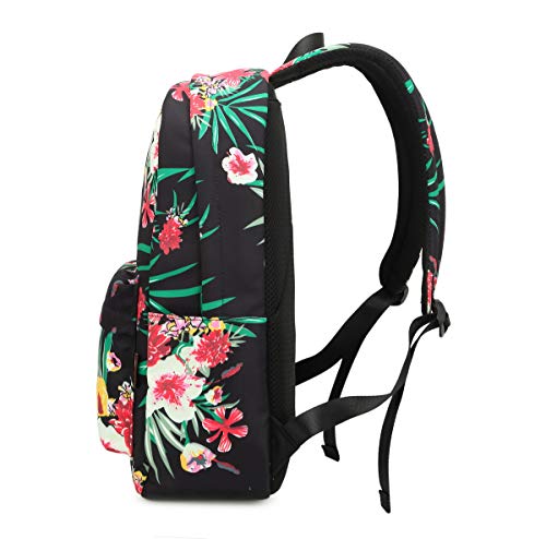 Acmebon Mochila Escolar Resistente al Agua para Niñas Adolescentes Conjunto de Mochila con Bolsa de Almuerzo y Estuche Flor Verde