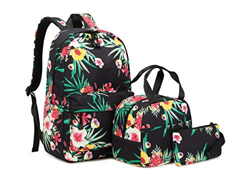 Acmebon Mochila Escolar Resistente al Agua para Niñas Adolescentes Conjunto de Mochila con Bolsa de Almuerzo y Estuche Flor Verde