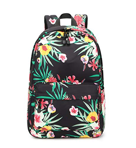 Acmebon Mochila Escolar Resistente al Agua para Niñas Adolescentes Conjunto de Mochila con Bolsa de Almuerzo y Estuche Flor Verde