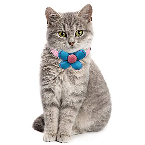 Adakel - Collar para gato con forma de flor, 5 piezas, collar ajustable para cachorro, con campana, para gato y perro pequeño, 5 colores