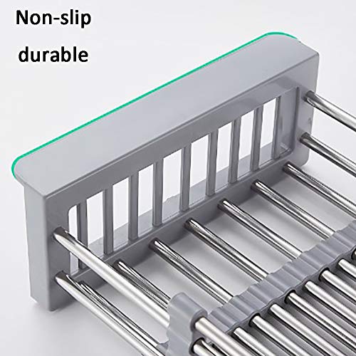 Admir Expandible Escurridor De Platos sobre,Acero Inoxidable Dish Drainer,Cocina Plegable Estante De Drenaje Fruta De Verduras Negras