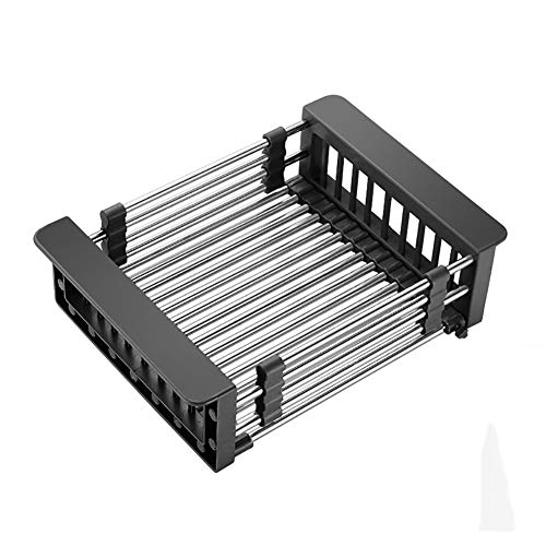 Admir Expandible Escurridor De Platos sobre,Acero Inoxidable Dish Drainer,Cocina Plegable Estante De Drenaje Fruta De Verduras Negras