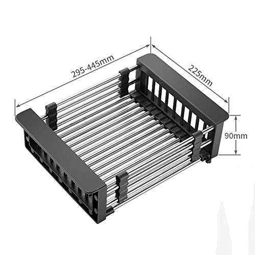 Admir Expandible Escurridor De Platos sobre,Acero Inoxidable Dish Drainer,Cocina Plegable Estante De Drenaje Fruta De Verduras Negras