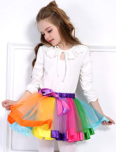 Adorel Falda de Tul Tutú Arcos de pelos Arco Iris para Niñas Multicolor A 4-8 Años (Tamaño del Fabricante L)