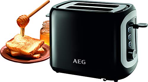 AEG AT3300 Tostadora Serie 3 de Doble Ranura, 7 Niveles de Potencia, Descogelador, Soporte para Bolleria, Recogemigas, Tapa Antipolvo, 1m de Longitud Cable, 940 W, 2, Negro