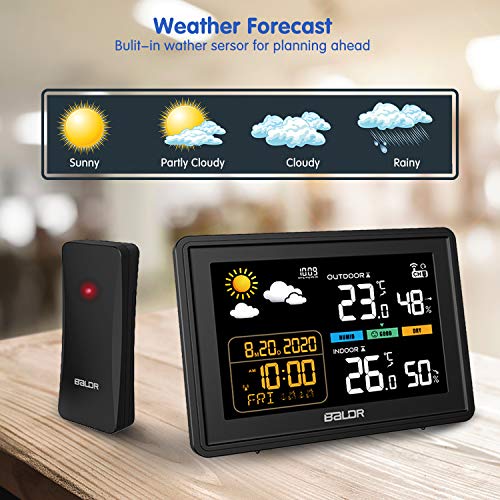 AETKFO Estación Meteorológica Inalámbrica con Sensor Exterior, Termómetro Higrómetro Digital Temperatura Humedad Exterior Interior Termómetro,Pronóstico del Tiempo,Pantalla LCD Color