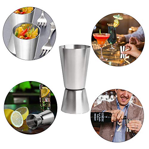 AFASOES 2 Pcs Vaso Medidor Cocktail Acero Inoxidable 25/50 ml Tazas Medidoras Doble Espíritu Medida Doble Jigger Doble Cara para Bar Fiesta Vino Cóctel Bebida Cocteler + 4 Licor Pourer