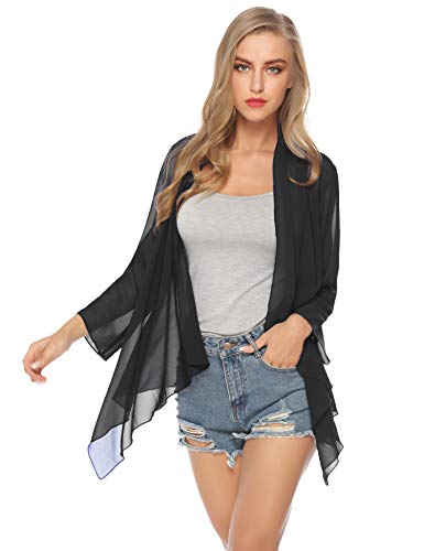 Aibrou Mujer Dobladillo Irregular del Oscilación Rebeca de Gasa Casual Blusón Bikini Beach Cover Up Traje de Baño Blusa Top