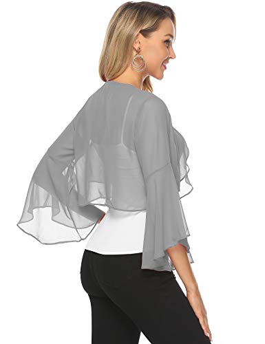 Aibrou Mujer Ruffle Manga Chiffon Bolero Shrug Frente Abrir Bolero Cardigan Camiseta Casual tee Tops