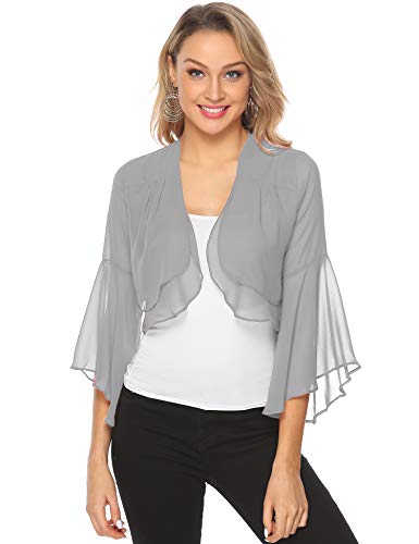 Aibrou Mujer Ruffle Manga Chiffon Bolero Shrug Frente Abrir Bolero Cardigan Camiseta Casual tee Tops