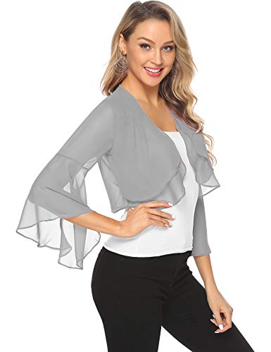 Aibrou Mujer Ruffle Manga Chiffon Bolero Shrug Frente Abrir Bolero Cardigan Camiseta Casual tee Tops