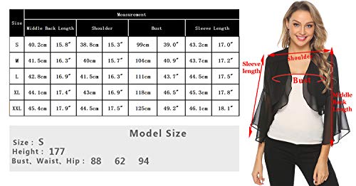 Aibrou Mujer Ruffle Manga Chiffon Bolero Shrug Frente Abrir Bolero Cardigan Camiseta Casual tee Tops