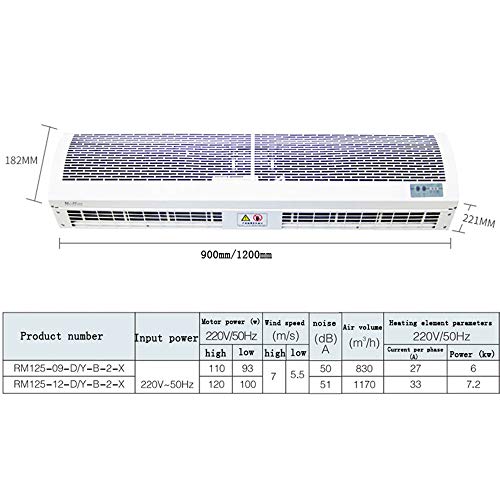 Air Curtain Cortina de Aire de calefacción eléctrica, Aislamiento térmico, a Prueba de Insectos y Polvo, Cortina de Aire de Metal, Ventilador de bajo Ruido, Adecuado para Grandes centros comerciales