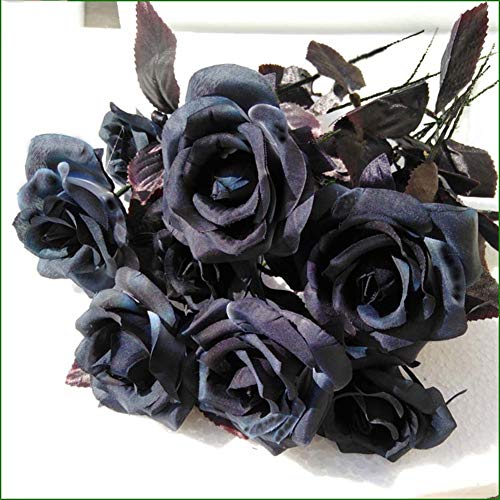 Aisoway De Halloween Artificiales De Rose Ramos Negro Seda Falso Flores De Rose con La Hoja para El Día De San Valentín del Banquete De Boda del Hotel del Jardín Decoración