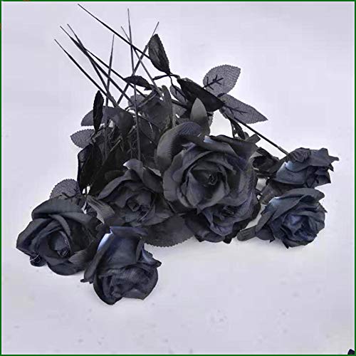 Aisoway De Halloween Artificiales De Rose Ramos Negro Seda Falso Flores De Rose con La Hoja para El Día De San Valentín del Banquete De Boda del Hotel del Jardín Decoración